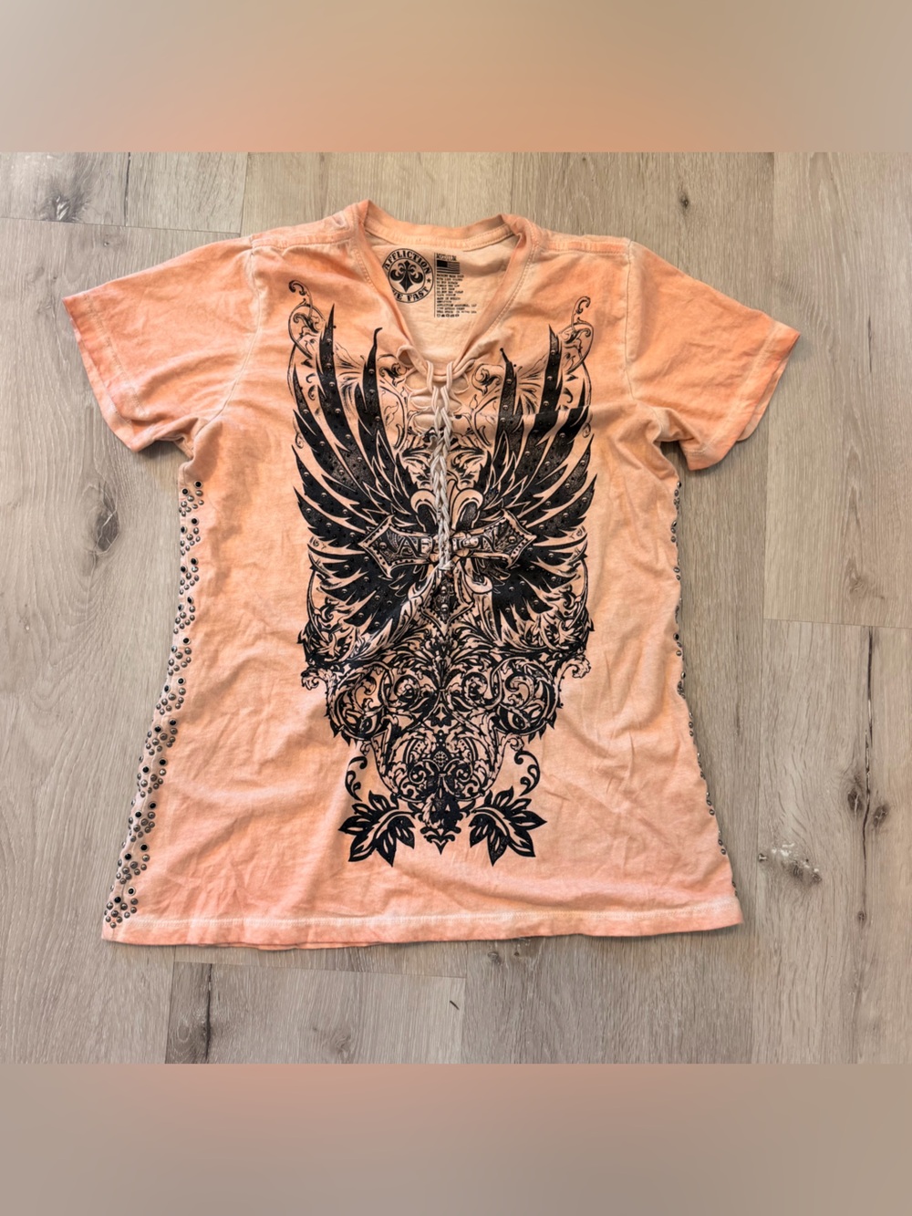 Vintage Y2K Affliction "Serena Gardens" Lace Up Graphic Tee